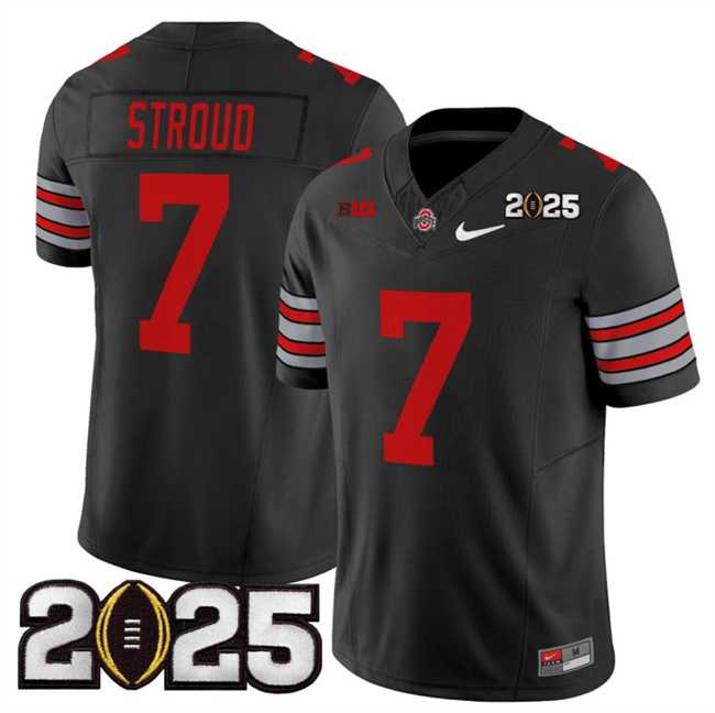 Mens Ohio State Buckeyes #7 C.J. Stroud Black 2025 CFP Final Patch F.U.S.E. Vapor Limited Stitched Football Jersey